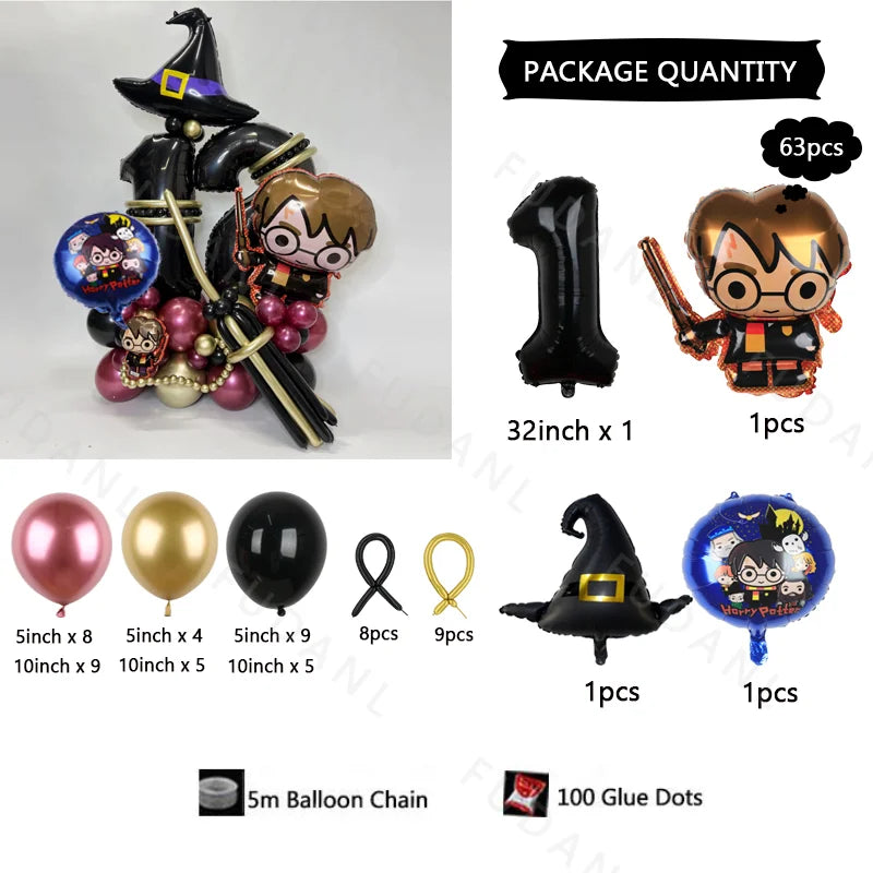 63Pcs Harry Potter Magic Broom Balloon Column Set - Image 3
