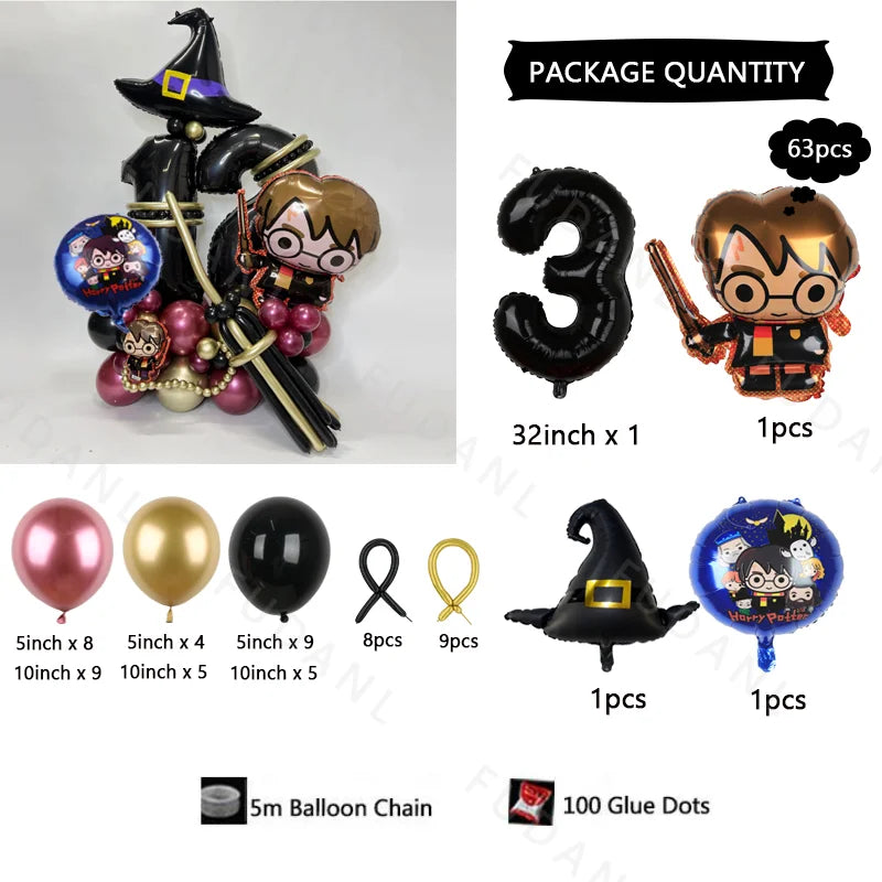 63Pcs Harry Potter Magic Broom Balloon Column Set - Image 10