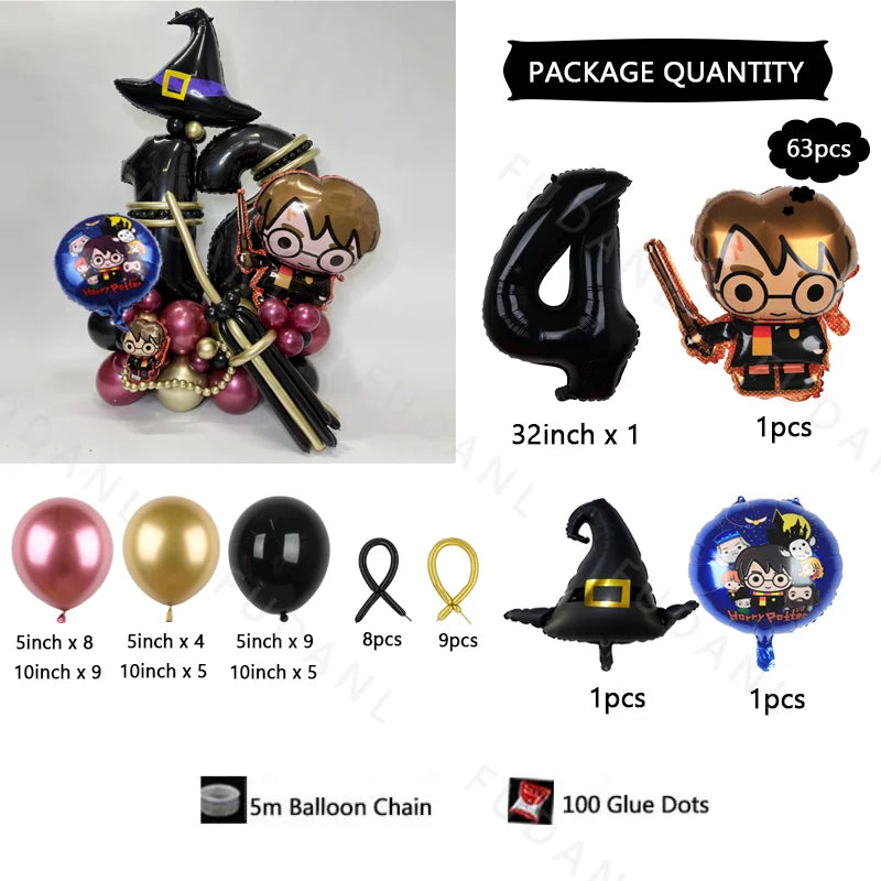 63Pcs Harry Potter Magic Broom Balloon Column Set - Image 4